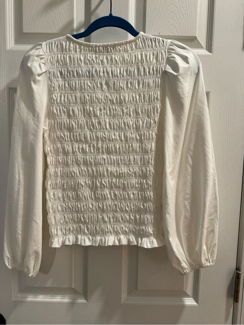 LOFT White Smocked Puff Sleeve Blouse
